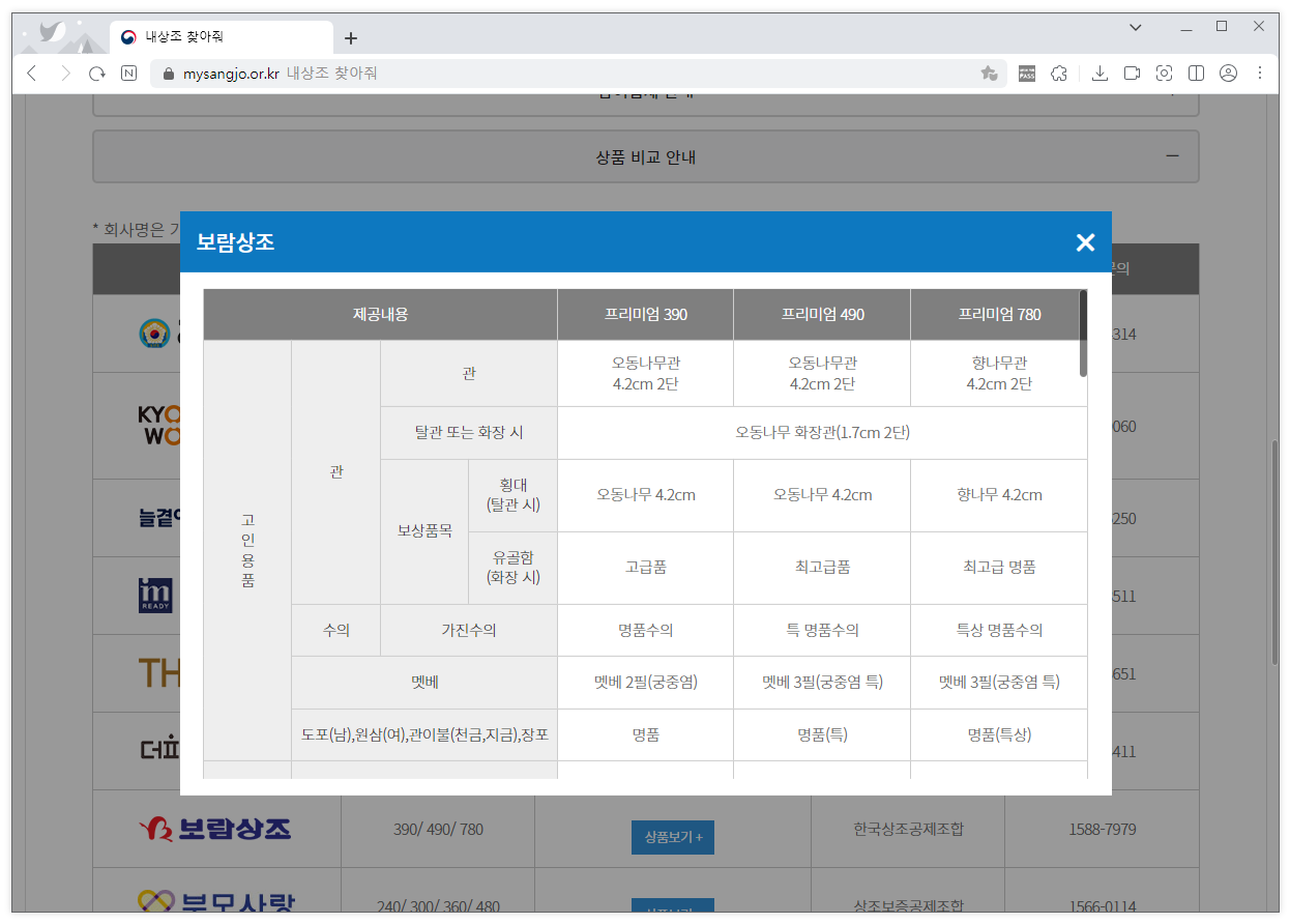 내상조 찾아줘 상품 비교 안내2