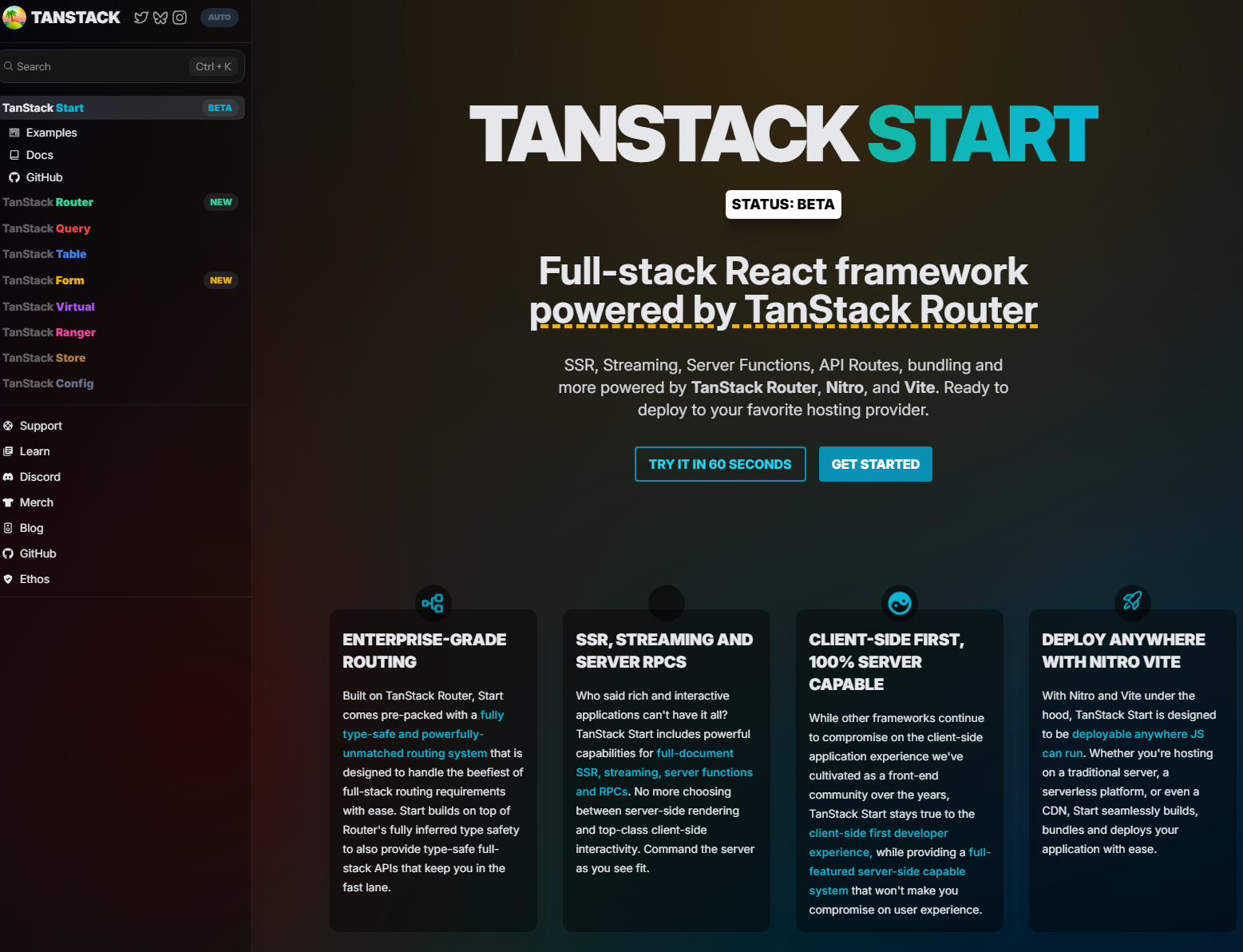 tanstack start 공식 홈페이지