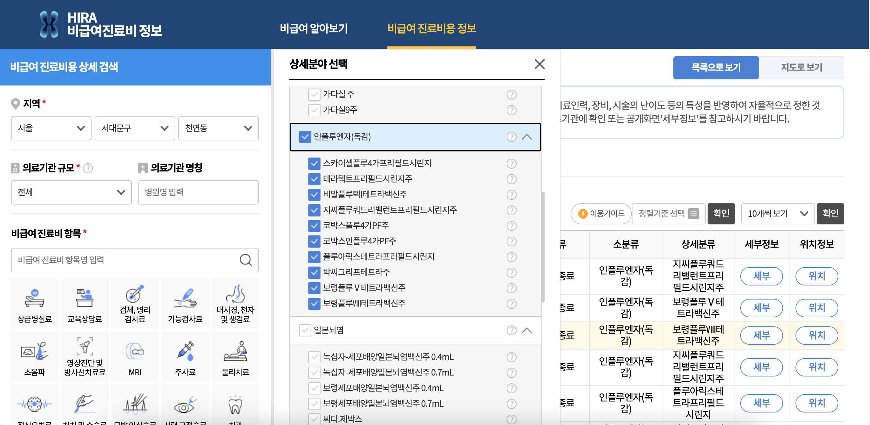 독감 예방접종 가격 비교