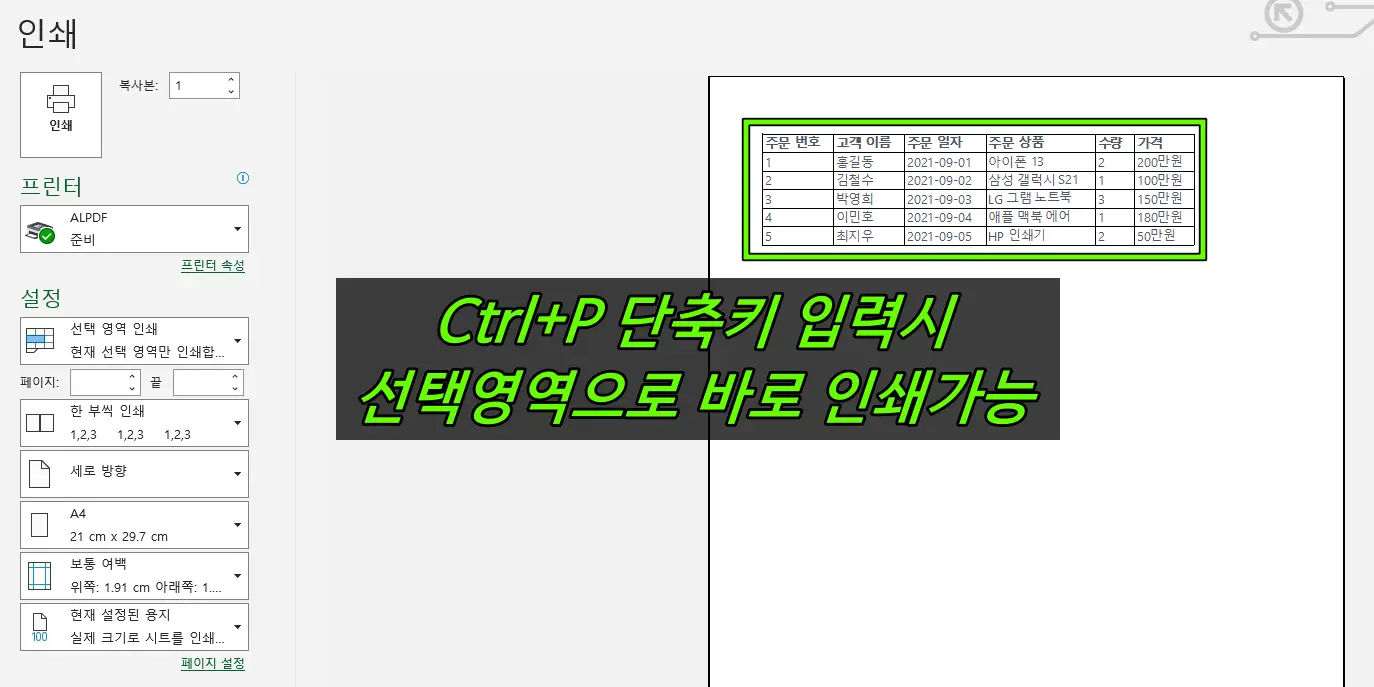 엑셀 인쇄영역 단축키