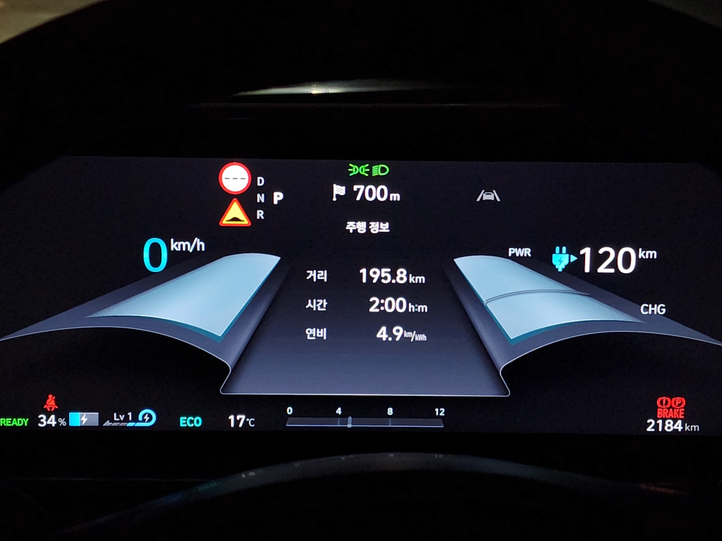 군산→양재 주행 결과 : 195km 주행&#44; 2시간 소요&#44; 연비 4.9km/kWh