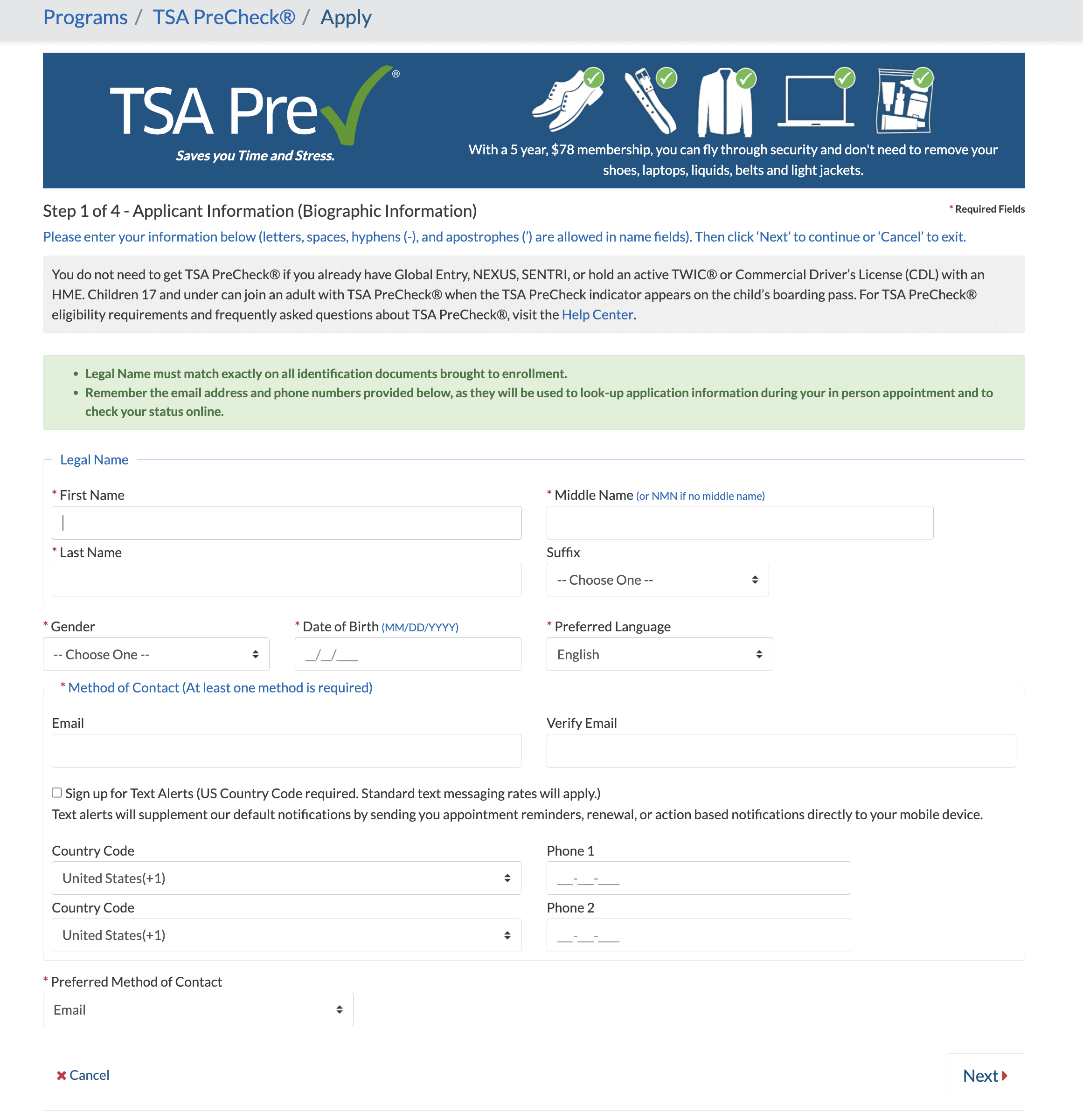 TSA Pre application