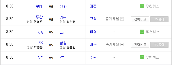  2019 4월 25일 KBO리그 경기일정 중계