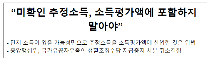  “미확인 추정소득, 소득평가액에 포함하지 말아야”
