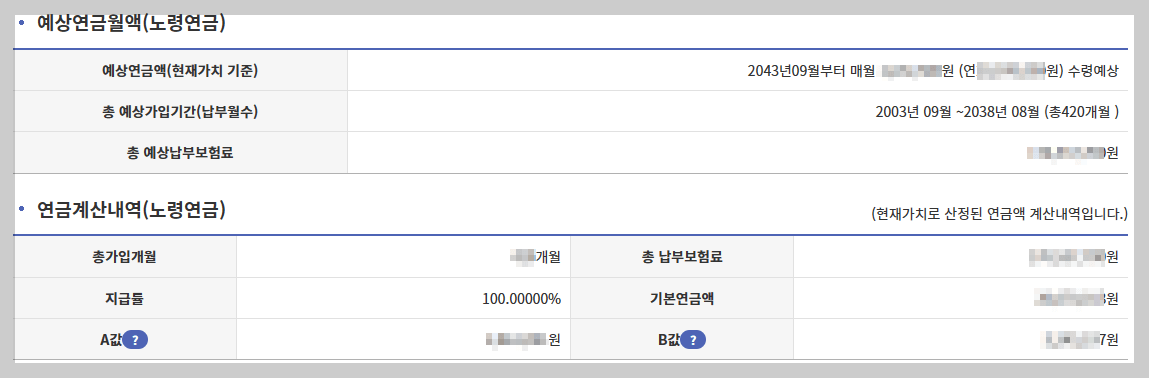 국민연금 납부내역 및 예상수령액 조회