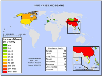 2002-2003 사스(SARS 중증급성호흡기증후군) 발병 지역