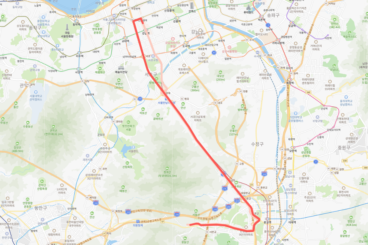  [직행좌석] 9004번버스 노선 시간표 : 분당 운중동, 판교, 강남역, 양재역