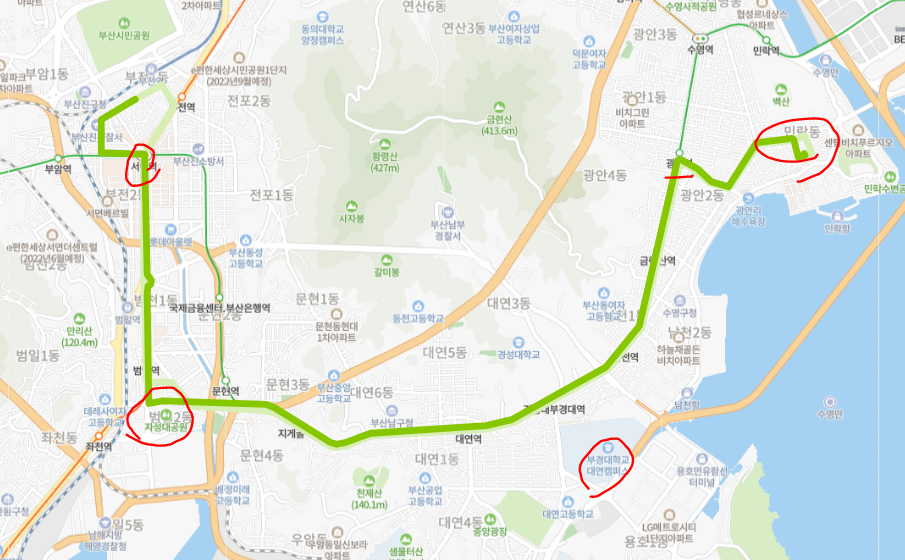  [부산] 83번버스 노선, 시간표 :  민락동, 경성대, 범일역, 서면역, 부전역