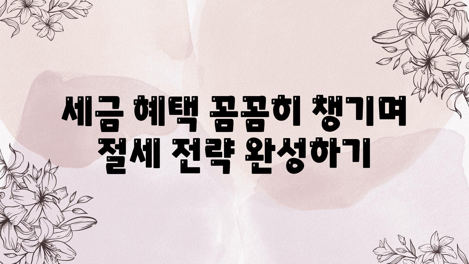 세금 혜택 꼼꼼히 챙기며 절세 전략 완성하기