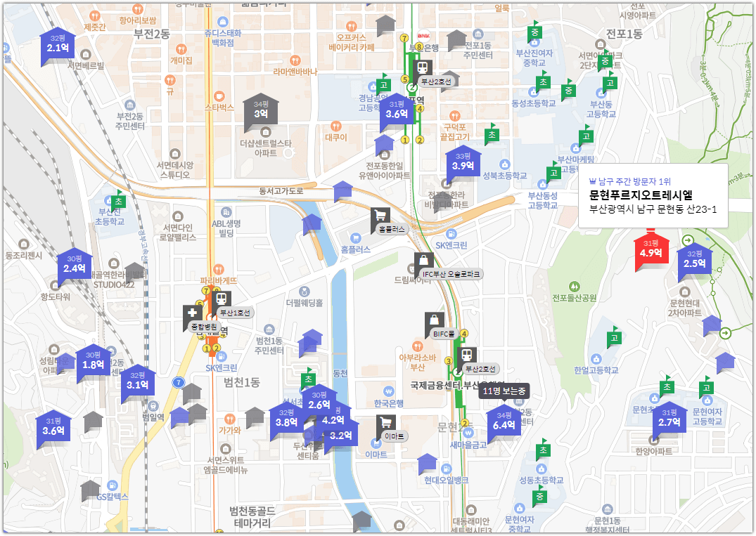 문현 푸르지오 트레시엘 주변 아파트 가격