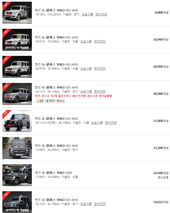 지바겐 W463 중고차 시세