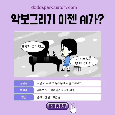 악보그리는 AI라는 문구와 그랜드피아노앞에서 감동받은 피아니스트