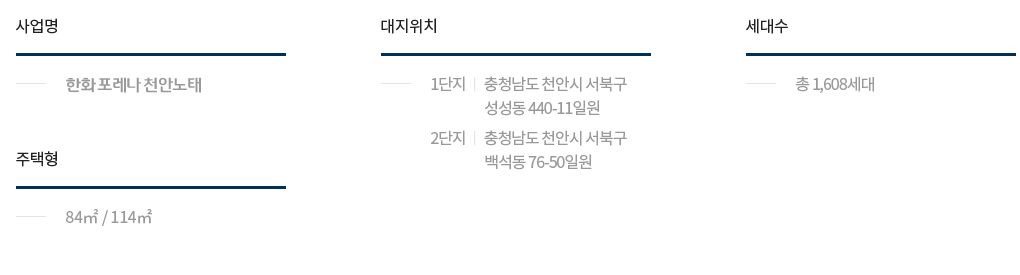  한화 포레나 천안노태(1단지) 민영주택 입주자모집공고문