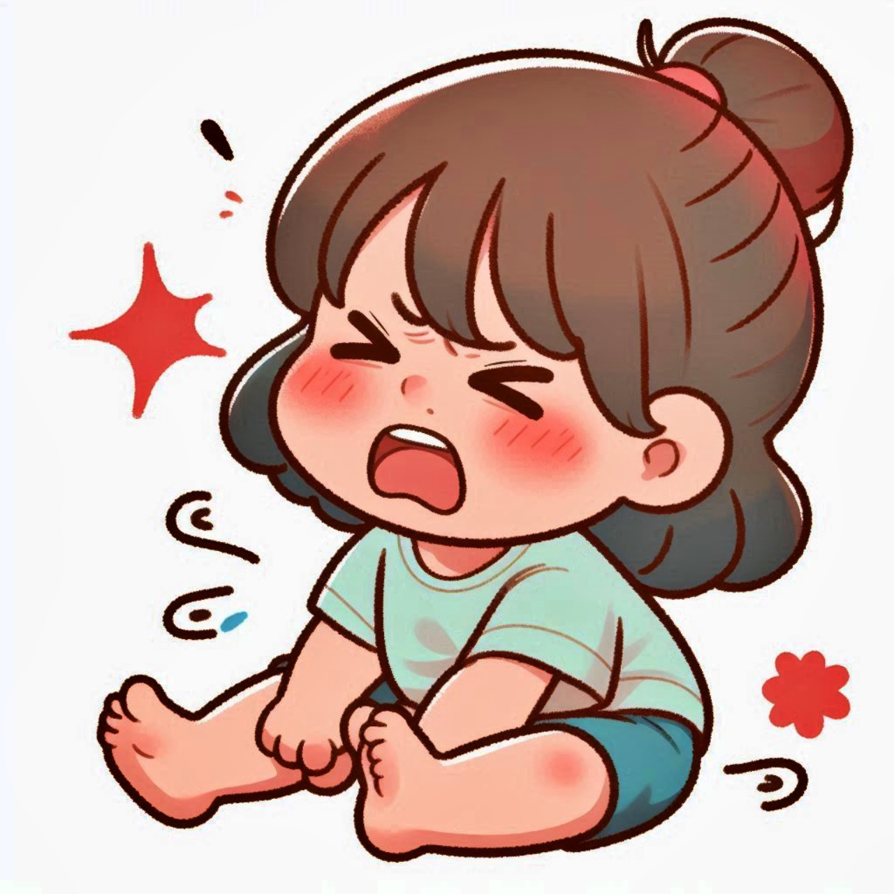 고통 때문에 짜증을 내는 아이 그림