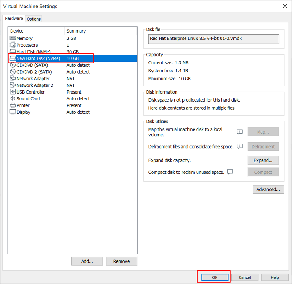 추가 생성 disk 확인