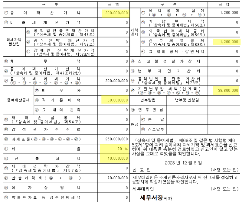 3억원-증여-모의계산-영수증