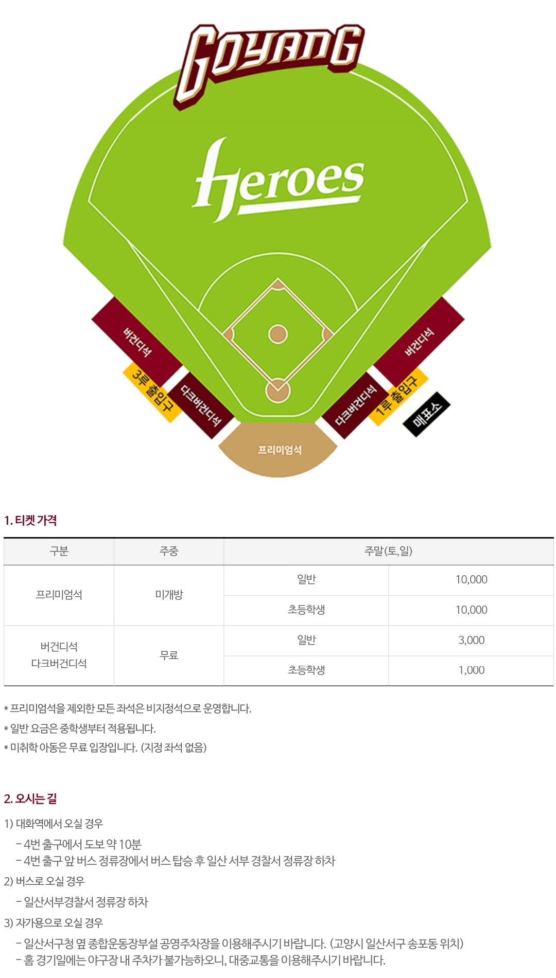 고양히어로즈 좌석 배치도&#44; 입장권 요금&#44; 티켓 가격