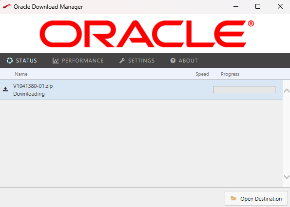 Oracle Download Manager 실행 화면
