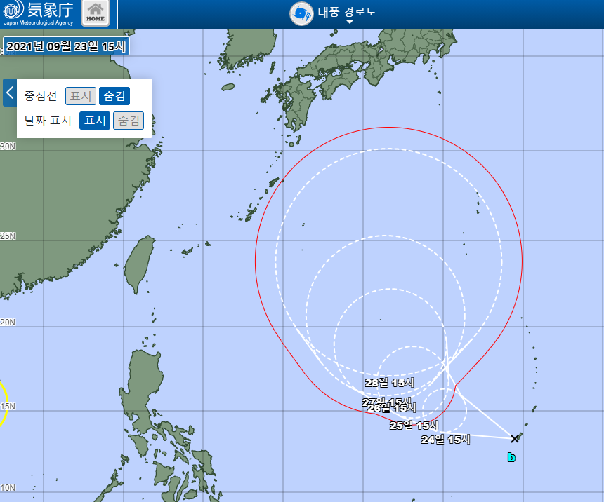 일본기상청-예비-16호태풍-민들레-정보-예상경로-사진