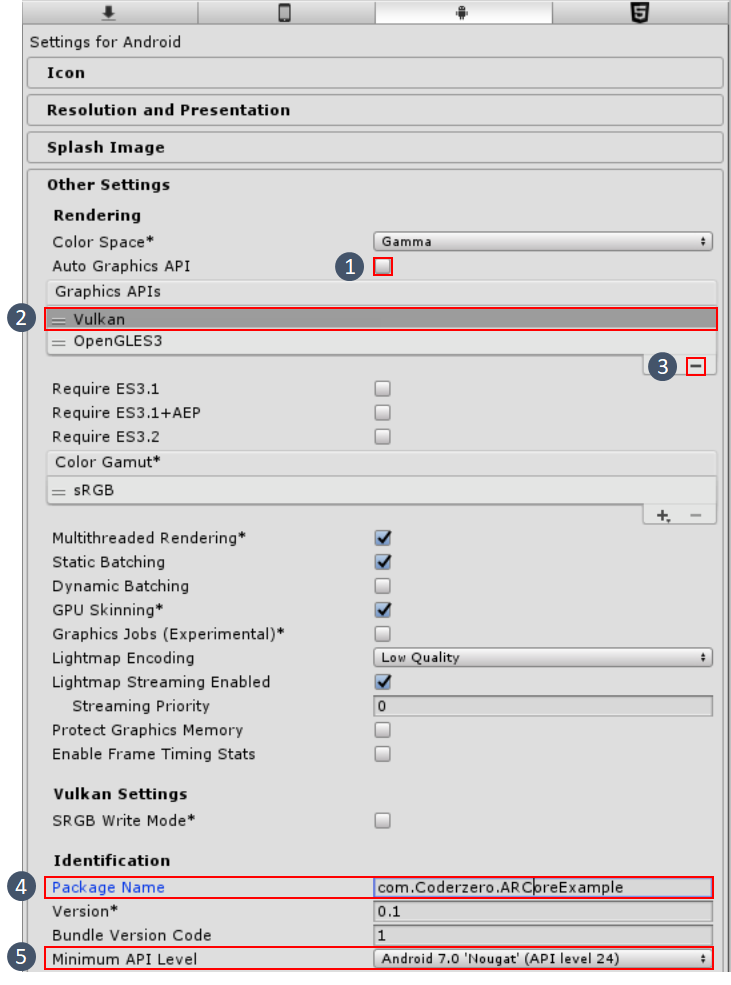 코더제로 유니티 매뉴얼 ARCore Other Settings Rendering