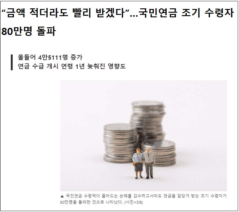  감소하는 국민연금 자발적 가입 그리고 빨라지는 조기 수령 증가