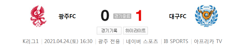  2021 K리그1 / 12라운드 - 광주FC 대 대구FC (2021년 4월 24일 경기 하이라이트)