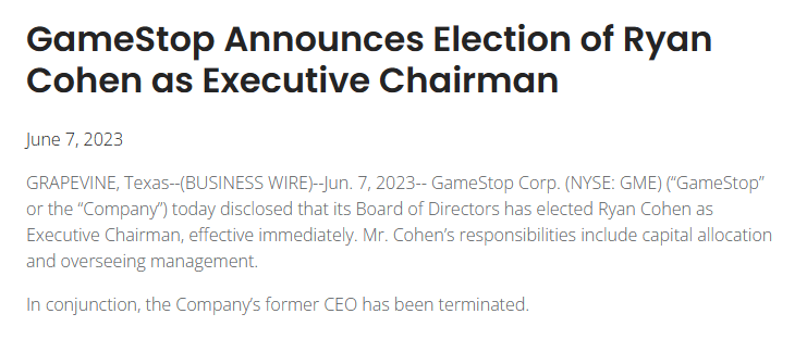  게임스탑, 2023년 1분기 실적발표: 라이언 코헨 회장 CEO로 선출