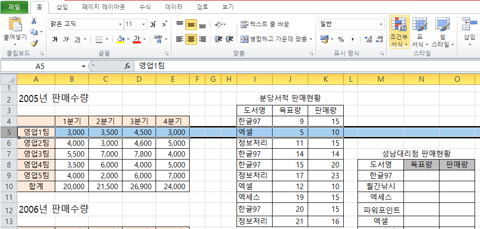  액셀 단축키로 행삭제 추가 열삭제 추가 쉽게하기