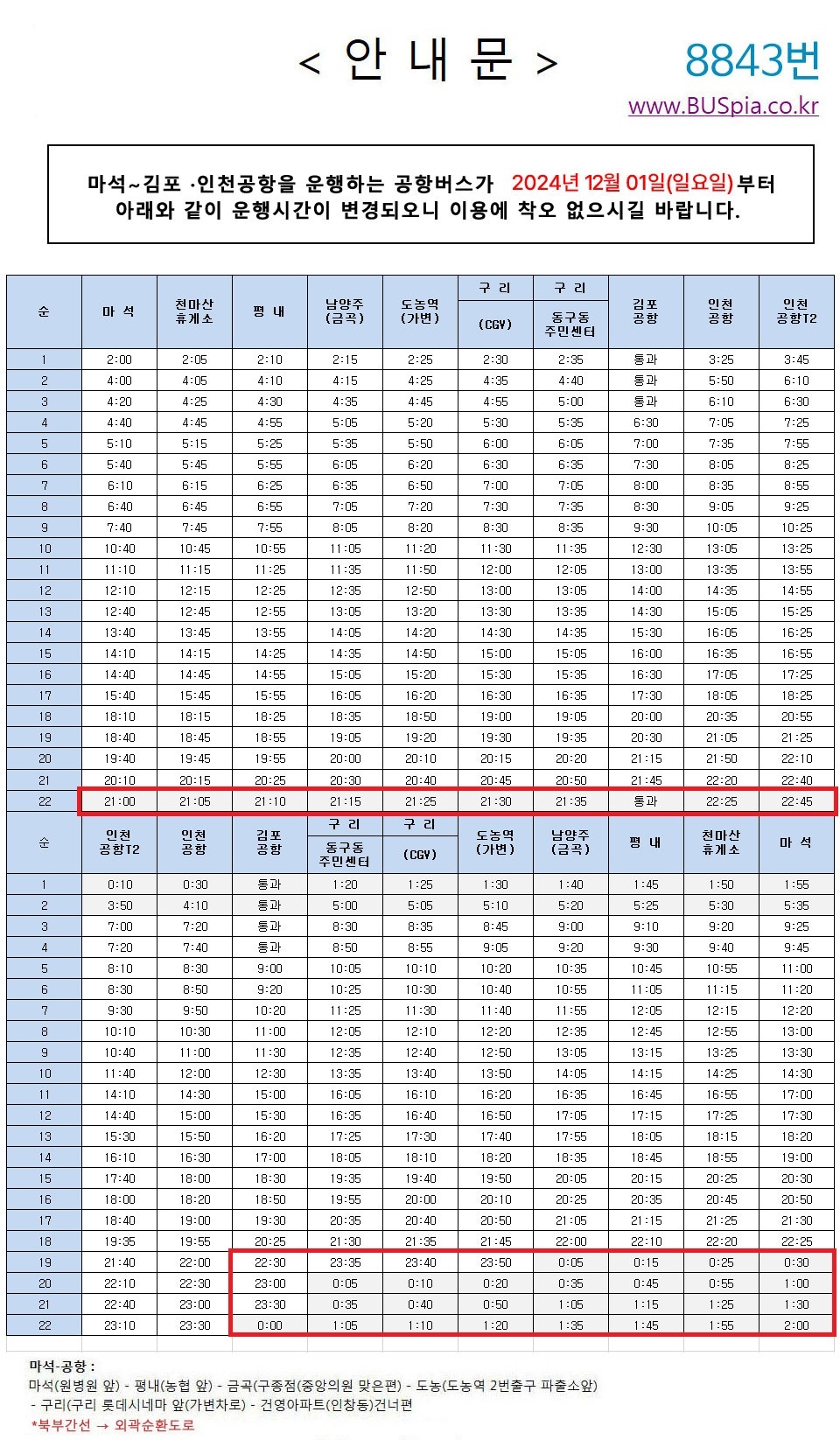 남양주 구리 공항버스