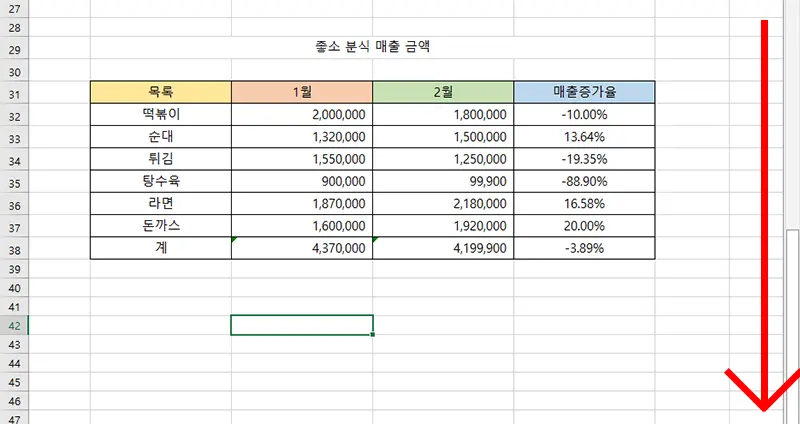 엑셀 방향키를 통해 이동하면 스크롤이 되는 현상