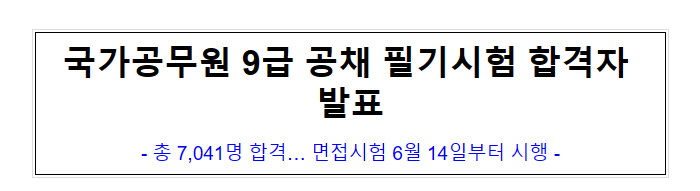  (공개채용과) 국가공무원 9급 공채 필기시험 합격자 발표