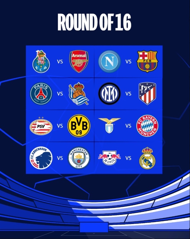  2023 ~ 2024시즌 UEFA 챔피언스리그 16강 대진 추첨 결과