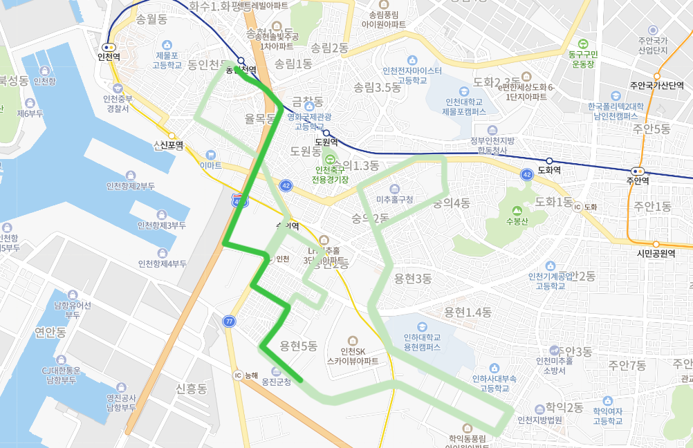  [인천] 519번버스 시간표,  노선 정보 : 인항고, 인하대병원, 동인천역, 인하대역, 제물포역
