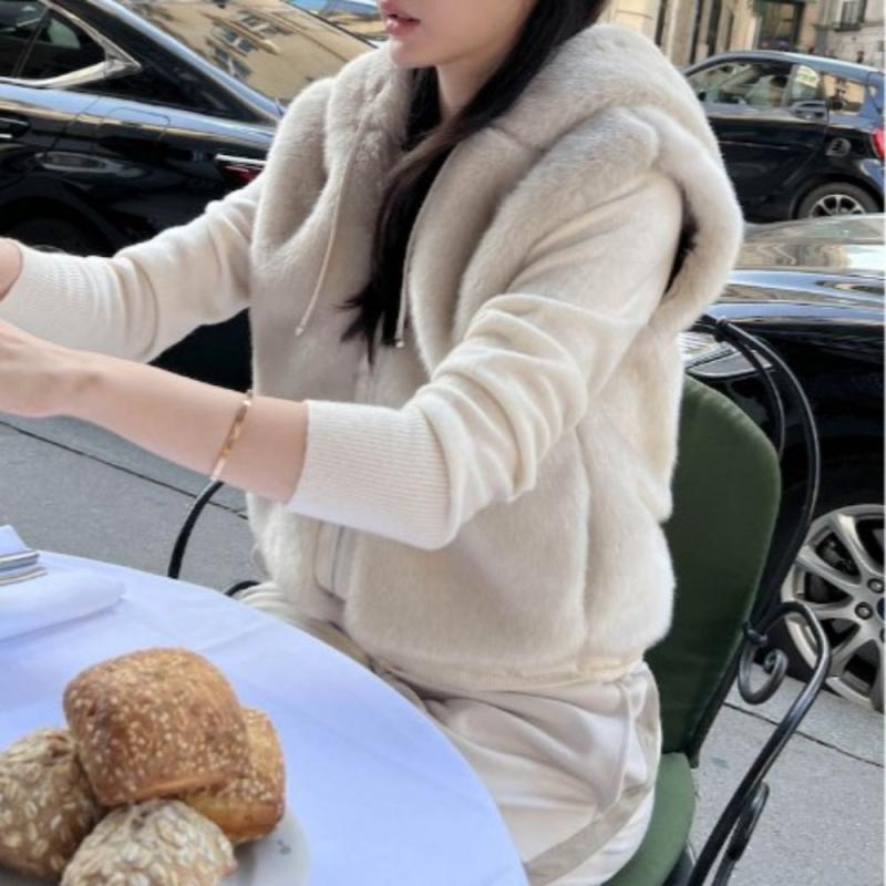 퍼 밍크 후드 베스트 집업자켓 페이크퍼 조끼