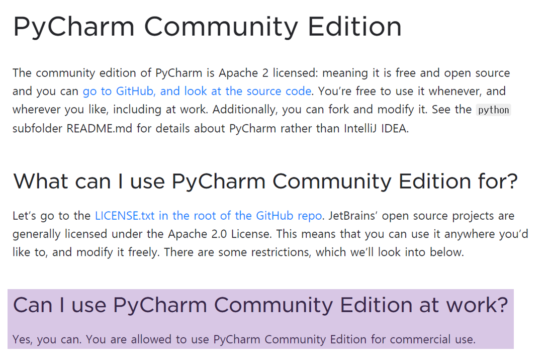 pycharm community edition commercial use