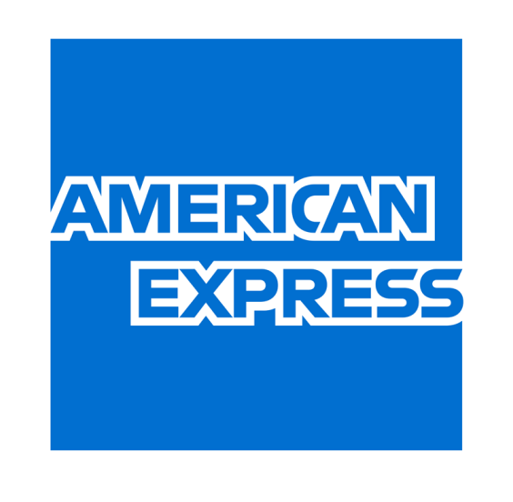American Express의 로고, 파란색 바탕에 흰색 음영으로 글씨가 적혀있다.