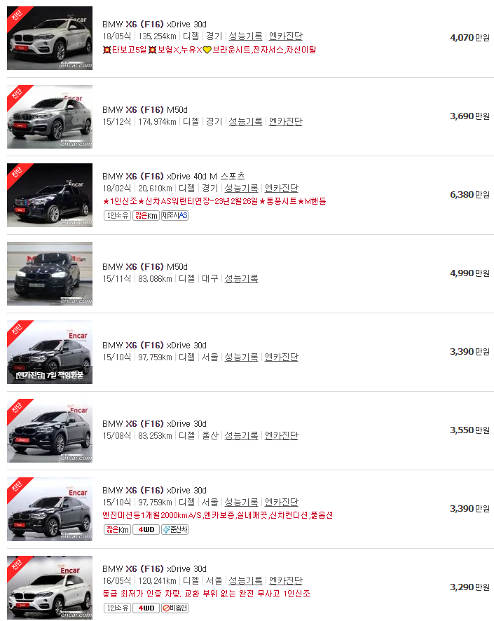 BMW X6(F16) 중고차 가격