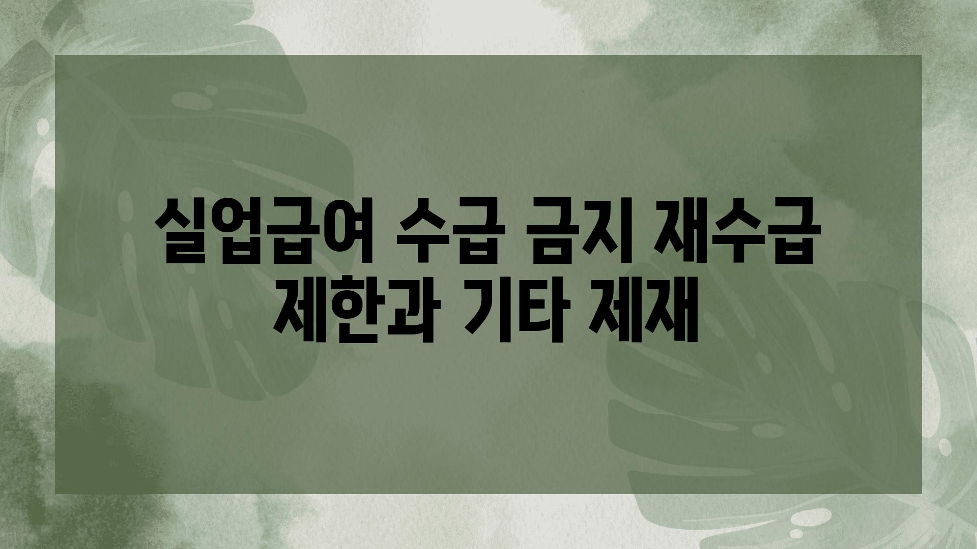 실업급여 수급 금지 재수급 제한과 기타 제재