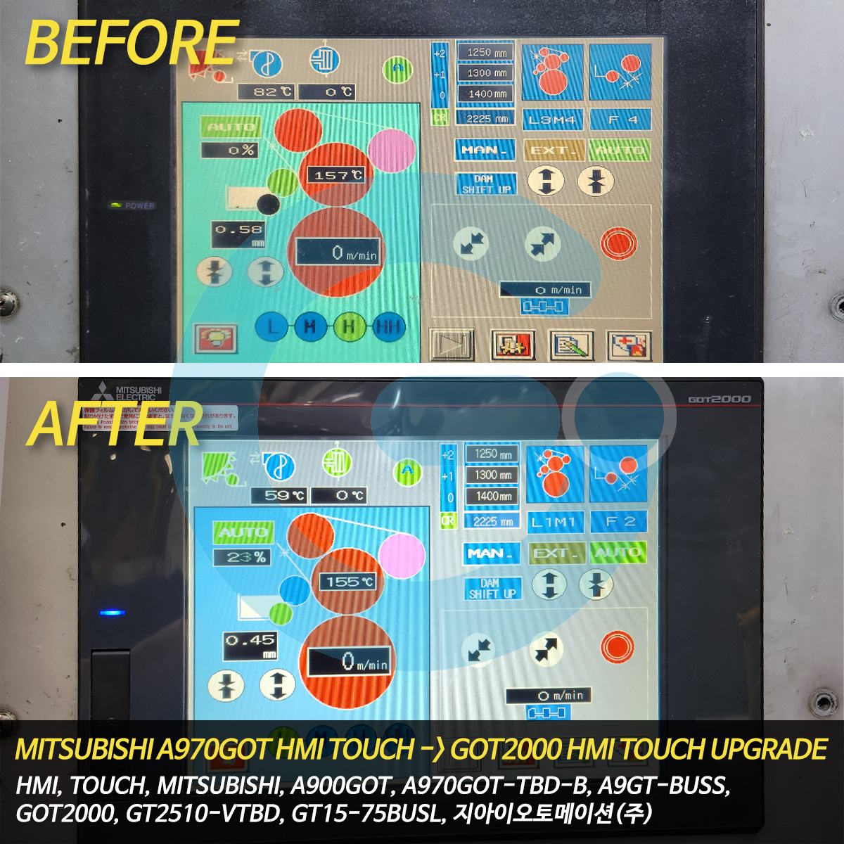 MITSUBISHI A970GOT HMI TOUCH -&gt; GOT2000 HMI TOUCH UPGRADE, 지아이오토메이션(주)_메인사진