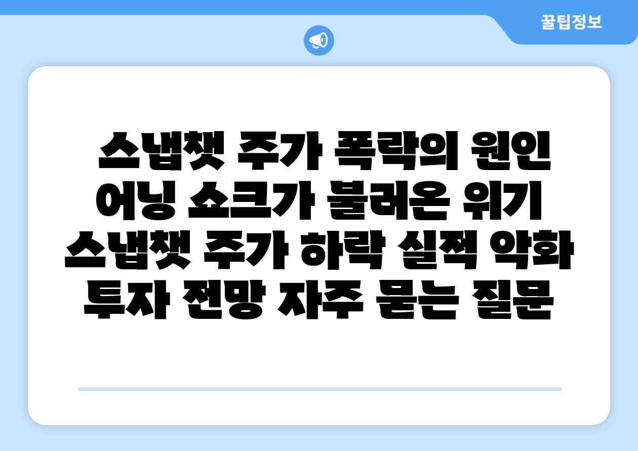  스냅챗 주가 폭락의 원인 어닝 쇼크가 불러온 위기  스냅챗 주가 하락 실적 악화 투자 전망 자주 묻는 질문