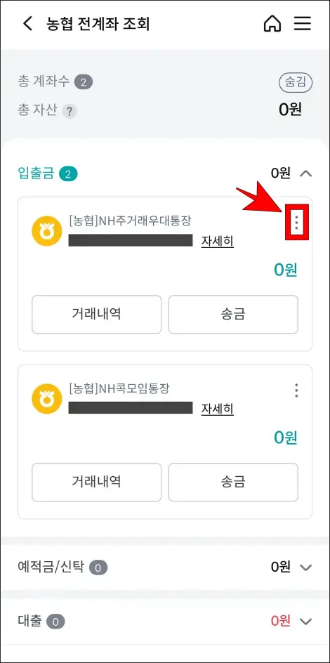 계좌 우측의 [⋮] 버튼을 선택