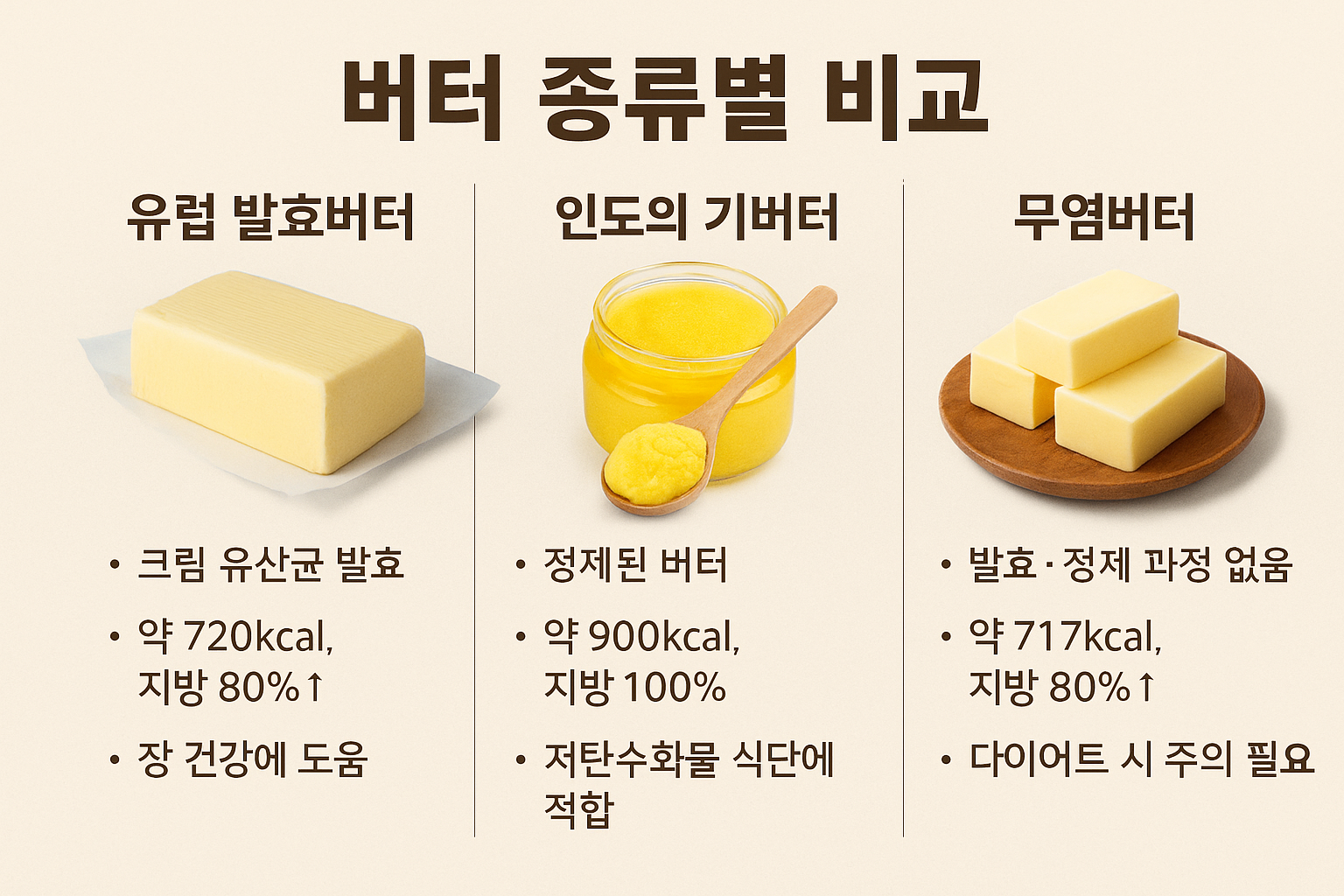 &quot;버터 종류별 비교&quot;에 대한 이미지입니다.