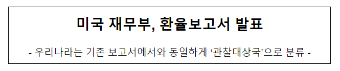 미국 재무부, 환율보고서 발표