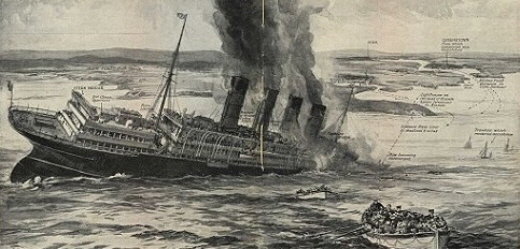 제1차 세계대전 무제한 잠수함 작전 침몰하는 루시타니아 호 여객선