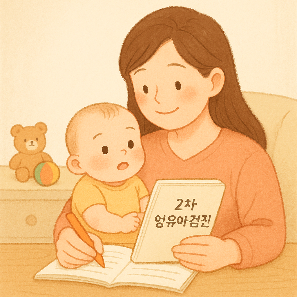 엄마가 문진표를 작성하는 모습