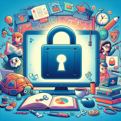 거대한 자물쇠가 중심에 있는 디지털 보안 일러스트