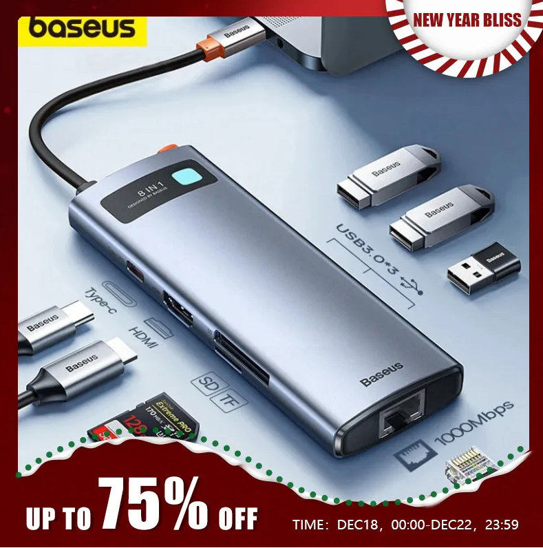  Baseus 맥북 프로용 USB 3.0 허브, C타입-이더넷 포트, PD 100W 어댑터