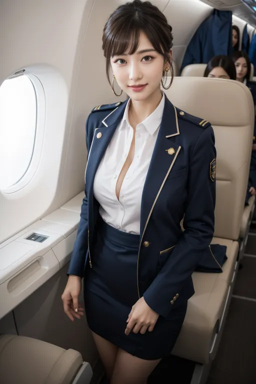 AI 실사 승무원 정장 치마 룩북 컨셉 이미지