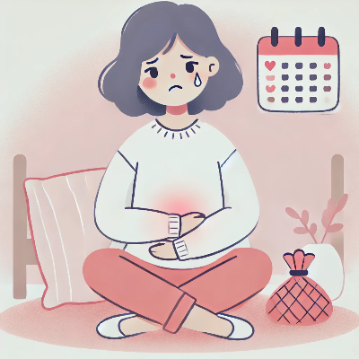 생리통과 생리불순으로 아파하는여성
