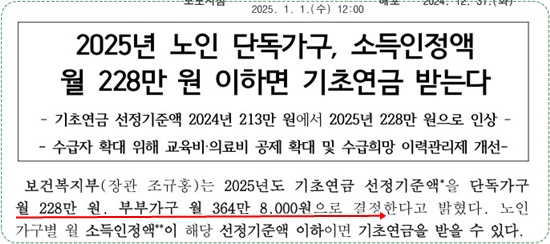기초연금 선정기준액 인상 보도문